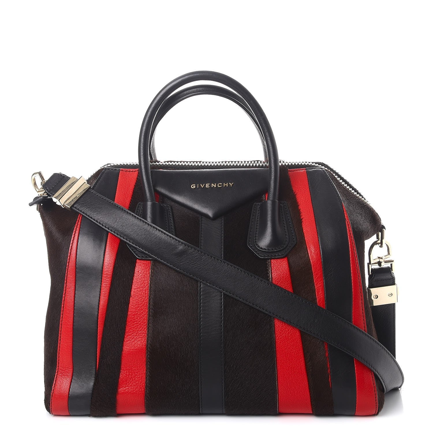 Givenchy Calf Hair Goatskin Smooth Calfskin Patchwork Medium Antigona Black Red 1 of 12