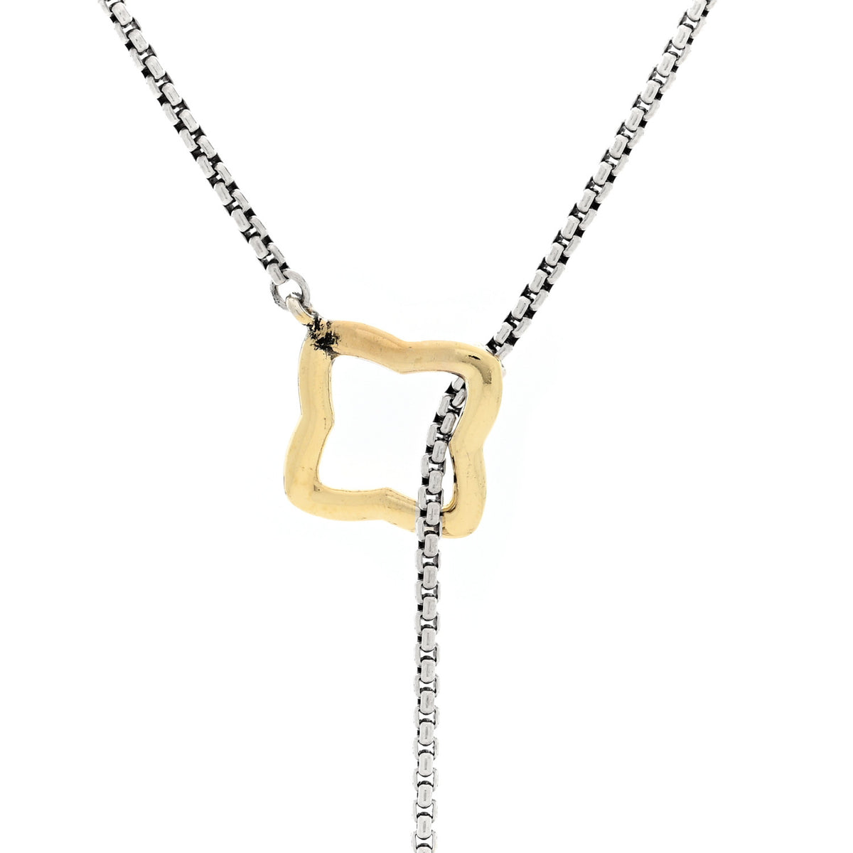 Sterling Silver 18K Yellow Gold Diamond Cable Heart Lariat Necklace