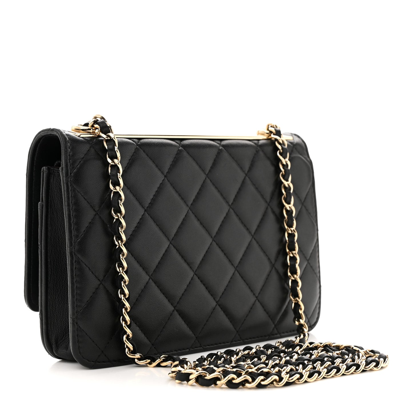 Lambskin Quilted Trendy CC Wallet On Chain WOC Black