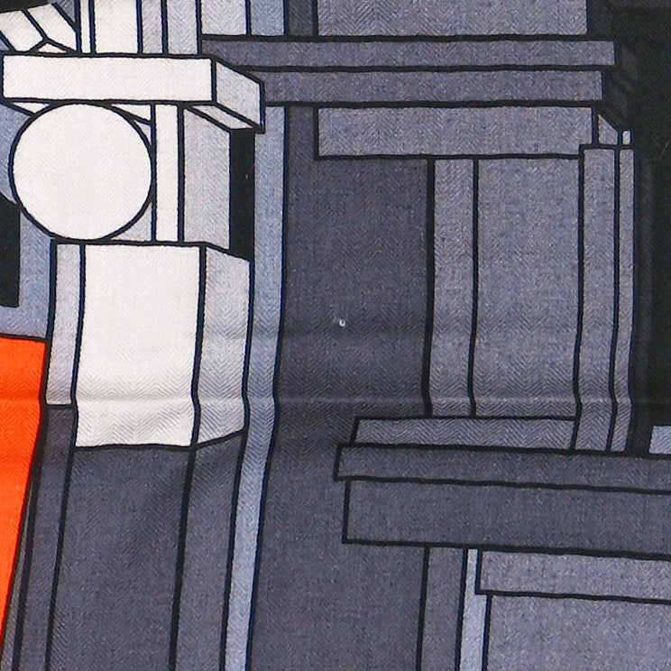 Hermes Cashmere Silk Lettres en Boite Scarf 140 Anthracite Orange Gris 4 of 5