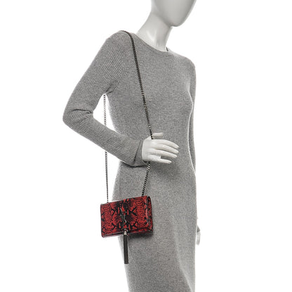 Saint Laurent Python Print Small Monogram Kate Tassel Satchel Black Red 2 of 7