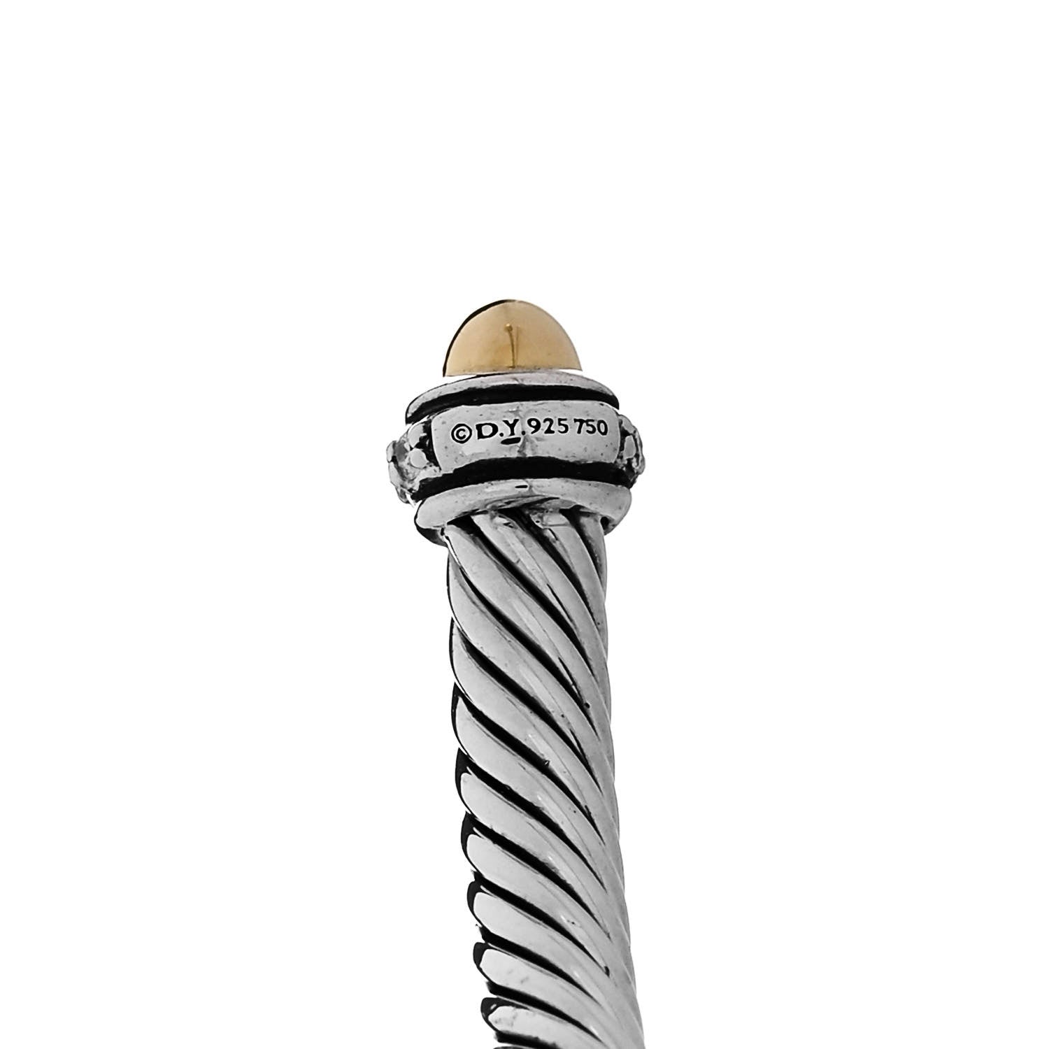 David Yurman Sterling Silver 18K Yellow Gold Diamond 4mm Dome Cable Classics Bracelet 3 of 4