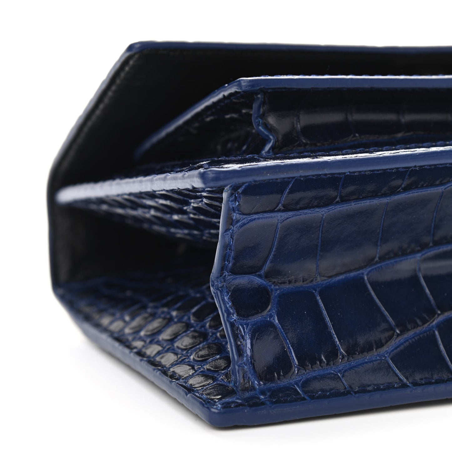 Shiny Calfskin Crocodile Embossed XS Sharp Top Handle Bag Navy