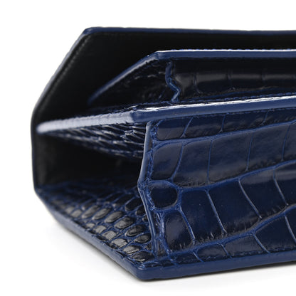 Balenciaga Shiny Calfskin Crocodile Embossed XS Sharp Top Handle Bag Navy 9 of 10