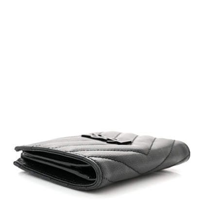 Saint Laurent Grain De Poudre Matelasse Chevron Monogram Zipped Card Case Black 4 of 12