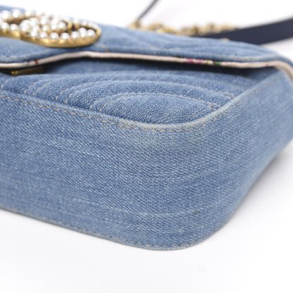 Gucci Denim Matelasse Mini Pearly GG Marmont Shoulder Bag Blue 9 of 13