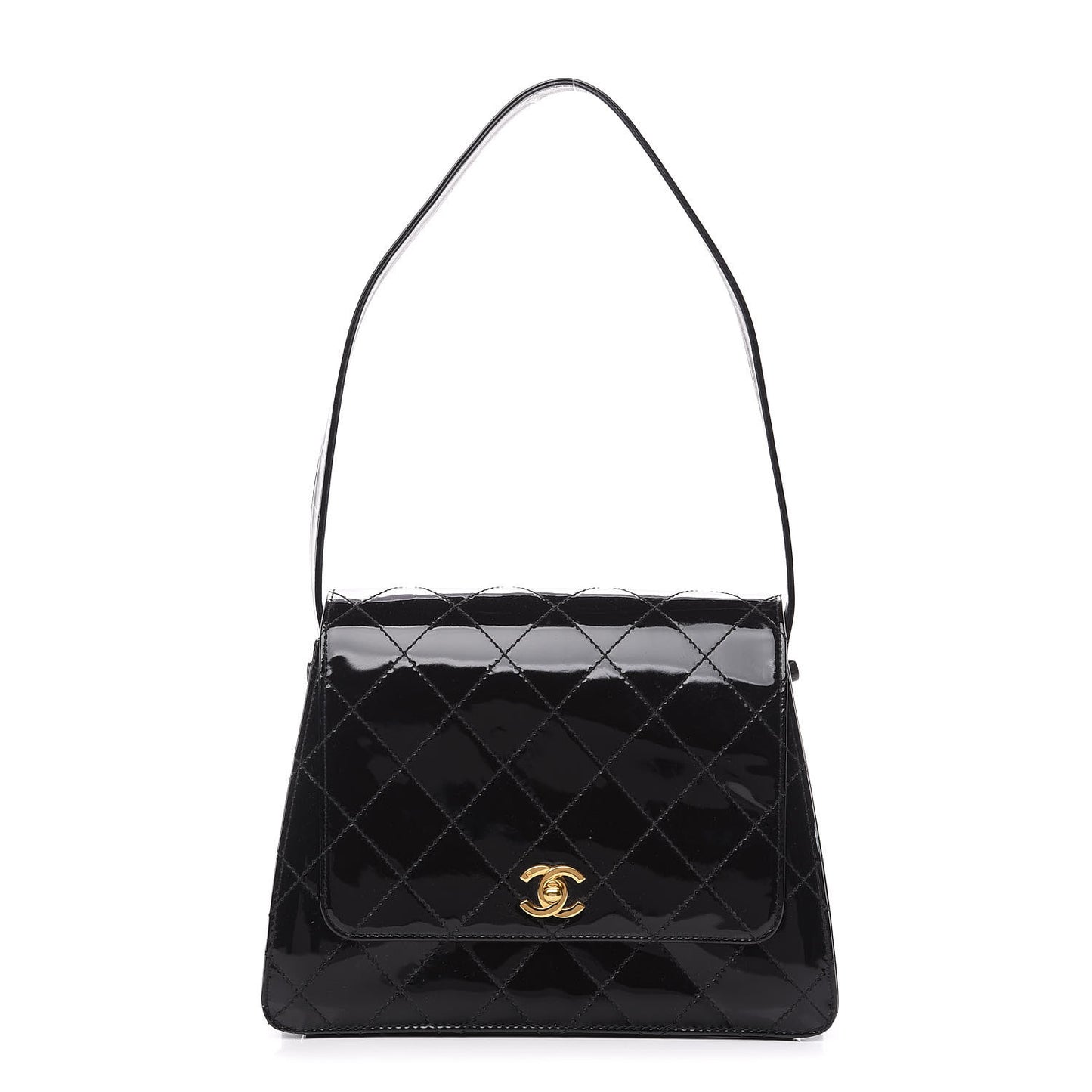 Patent Quilted CC Shoulder Bag Black