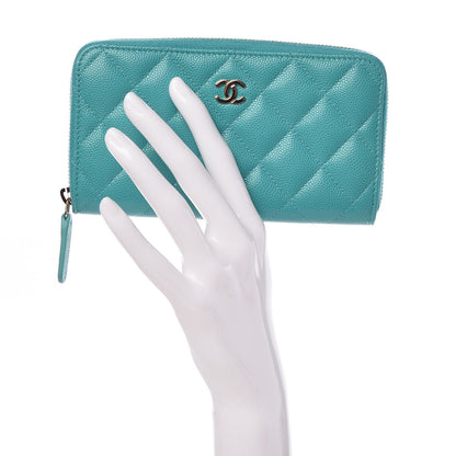 Chanel Caviar Quilted Small Zip Around Wallet Turquoise 2 of 8