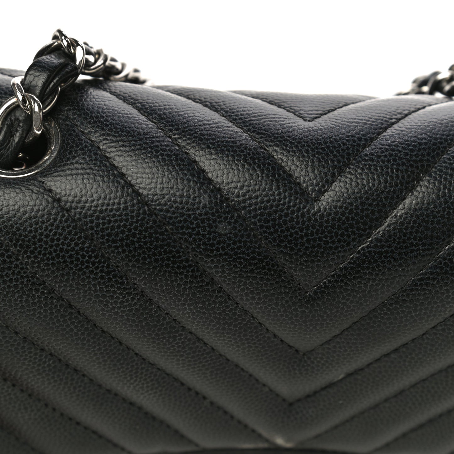 Caviar Chevron Quilted Mini Square Flap Black