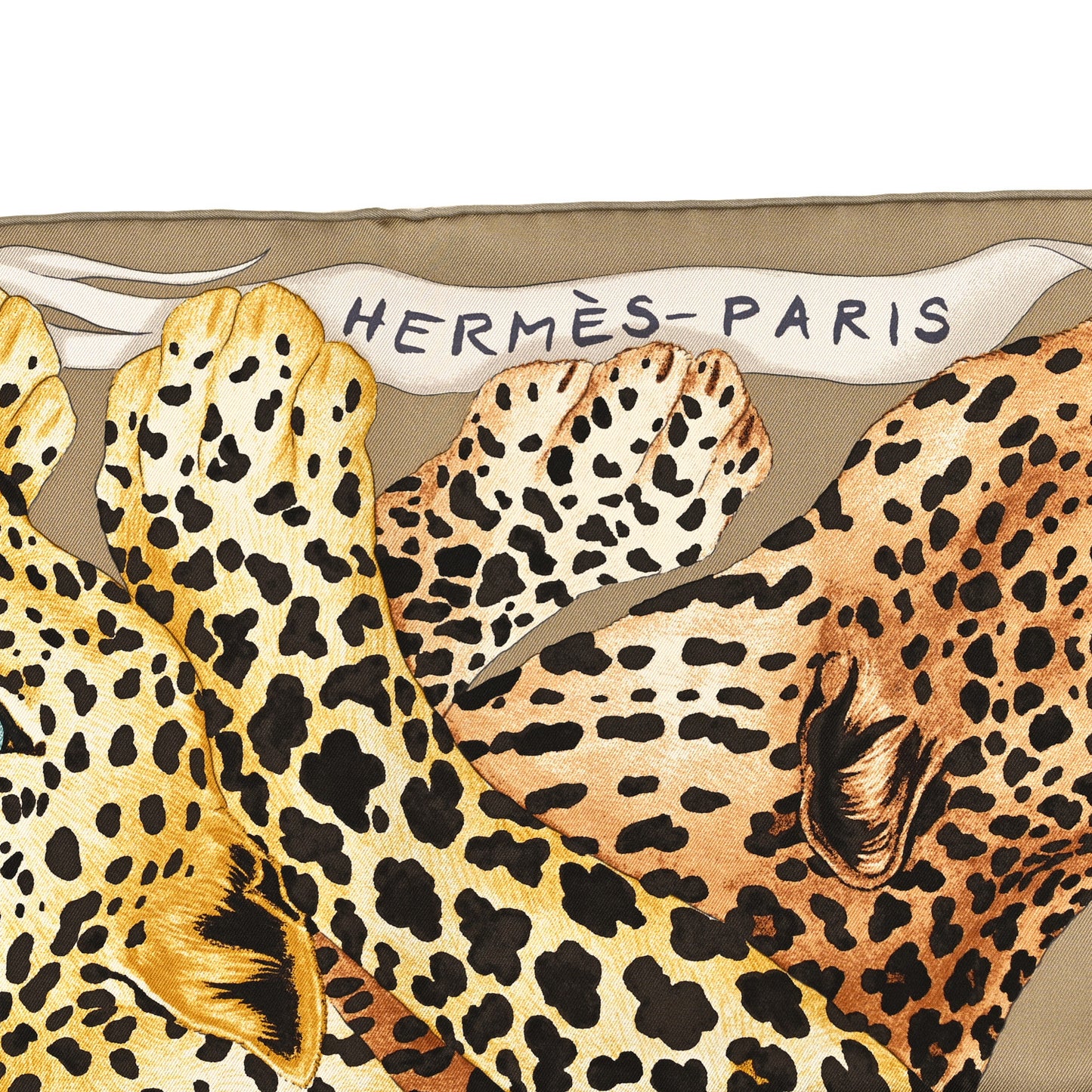 Silk Twill Lazy Leopardesses Scarf 90 Camel Anthracite