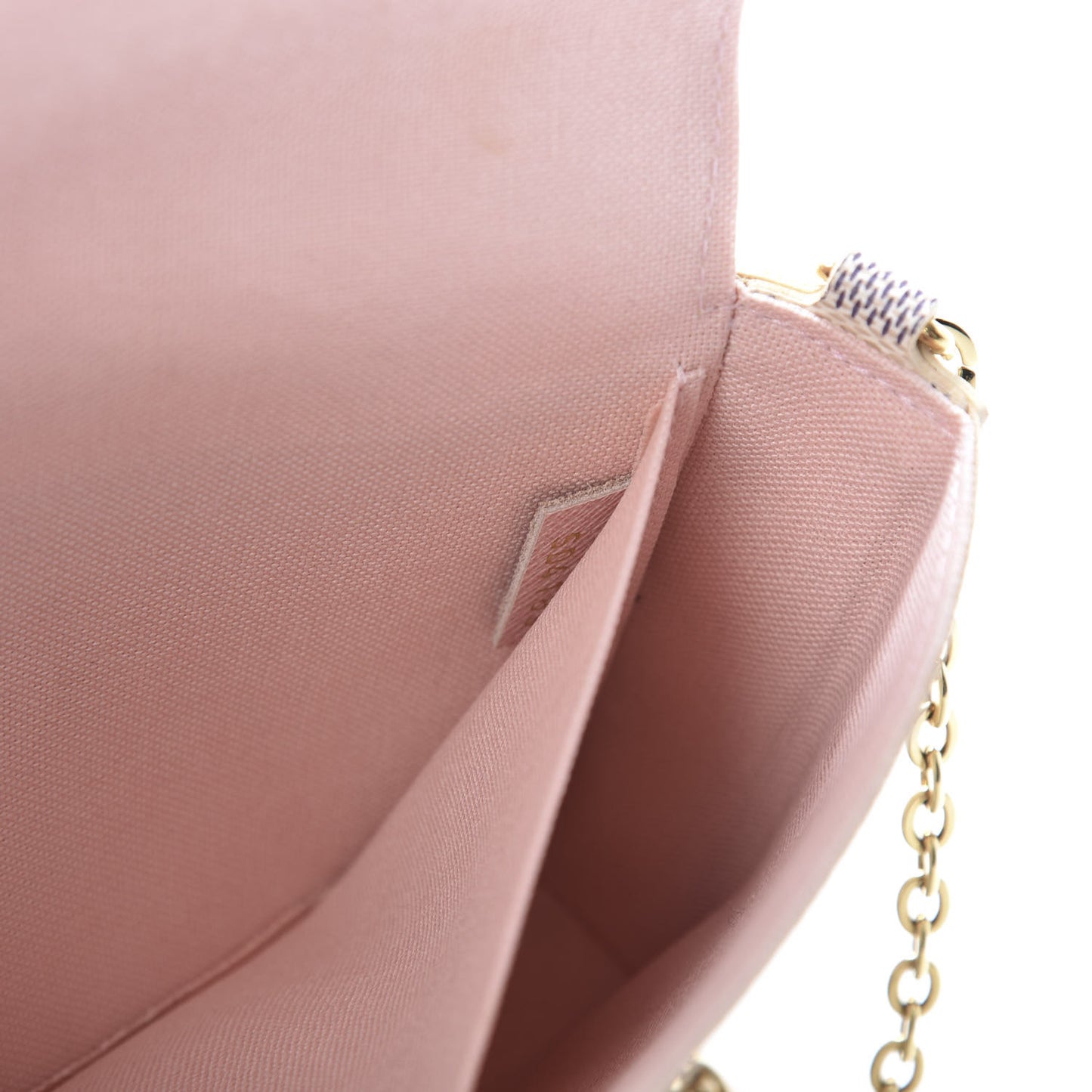 Damier Azur Pochette Felicie Chain Wallet Rose Ballerine