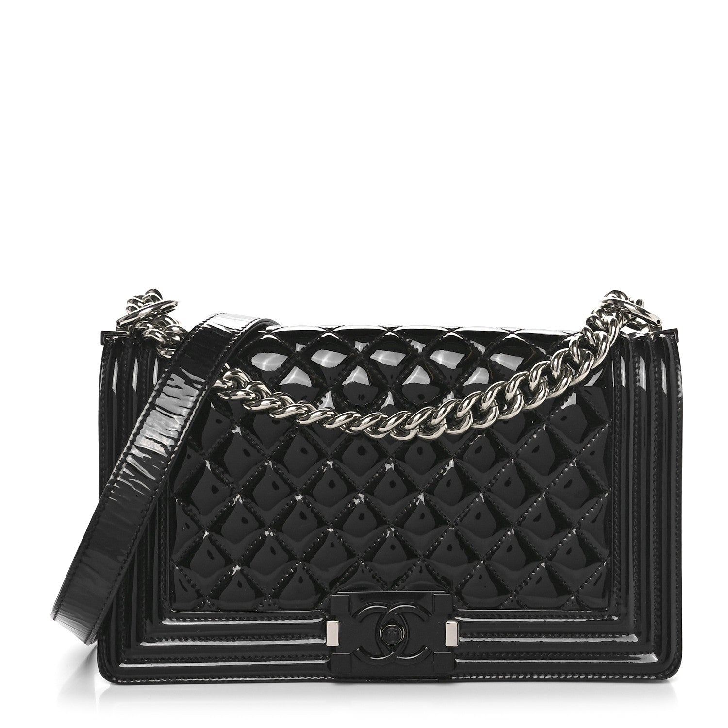 Chanel Patent Calfskin Quilted Medium Plexiglass Boy Flap Black 1 of 11