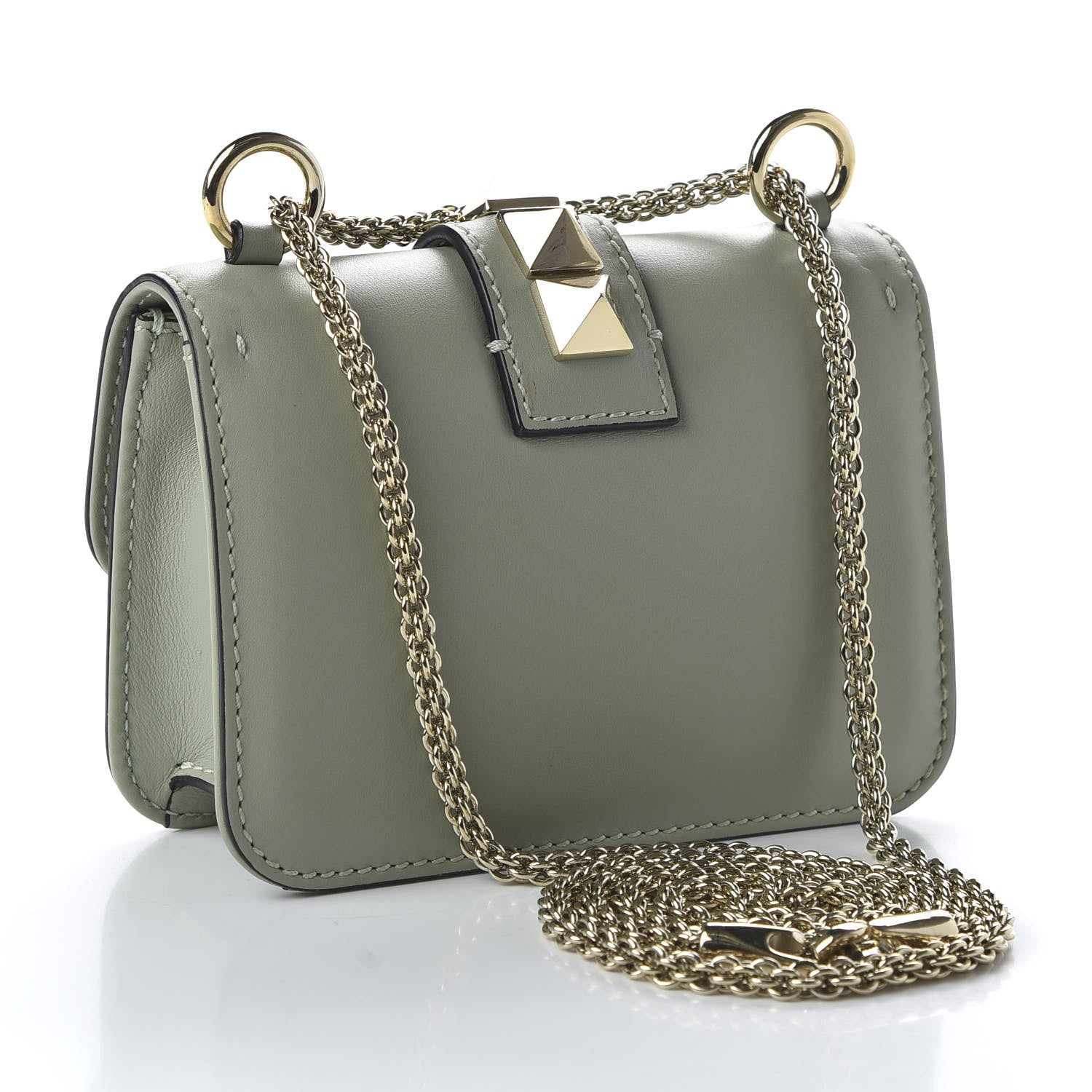 Valentino Garavani Vitello Mini Glam Lock Rockstud Flap Water Green 4 of 19