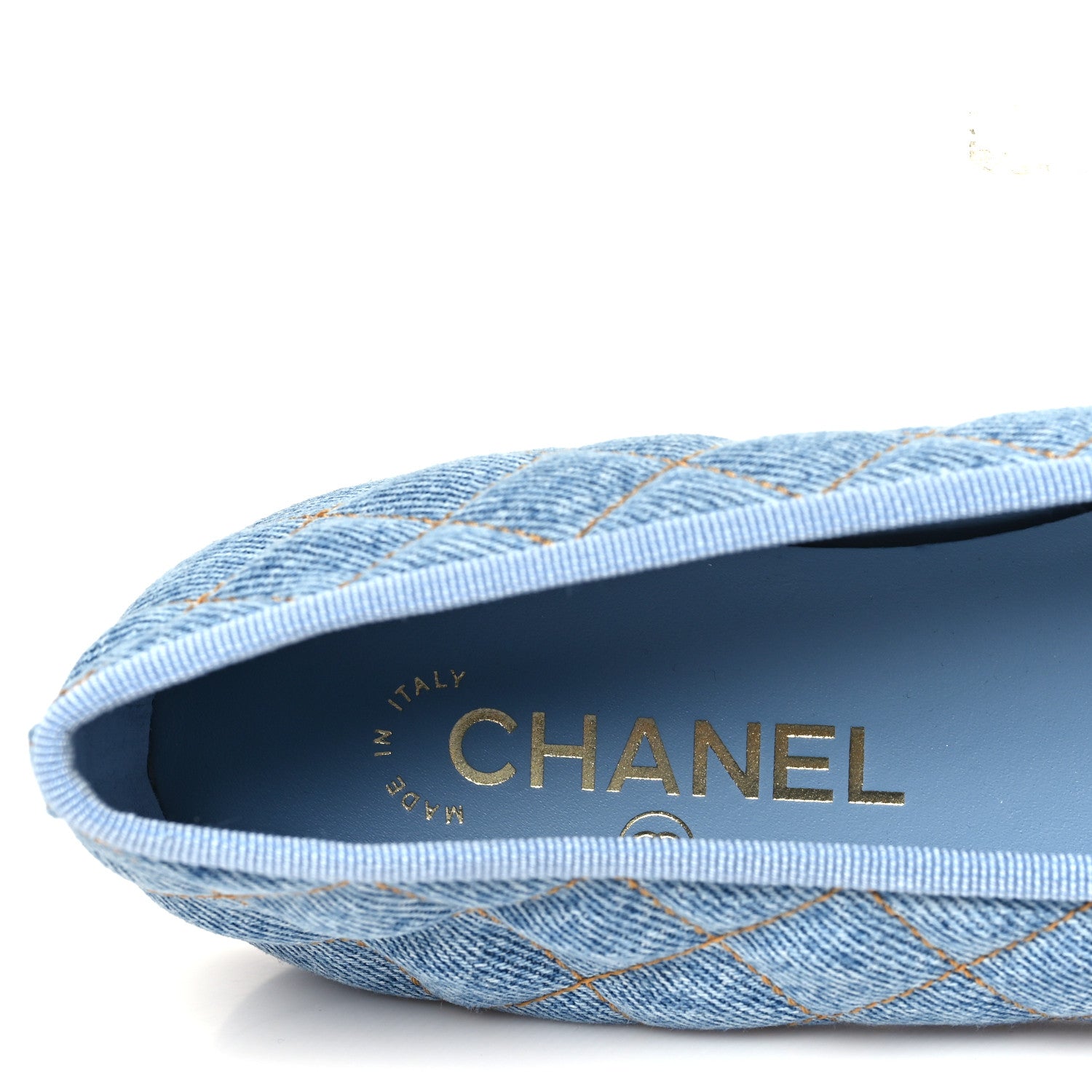 Chanel Washed Denim Quilted Cap Toe CC Ballerina Flats 38.5 Light Blue 8 of 10