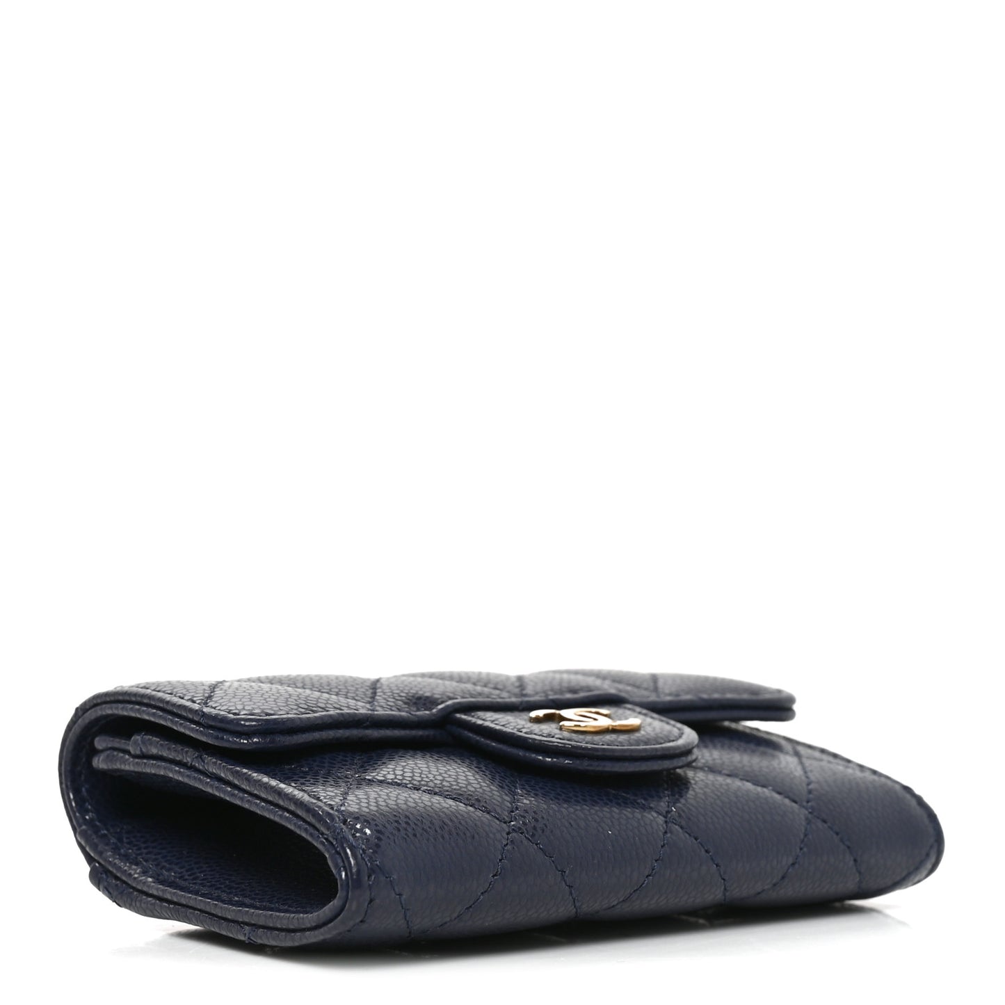 Caviar Quilted Flap Card Holder Wallet Navy Blue