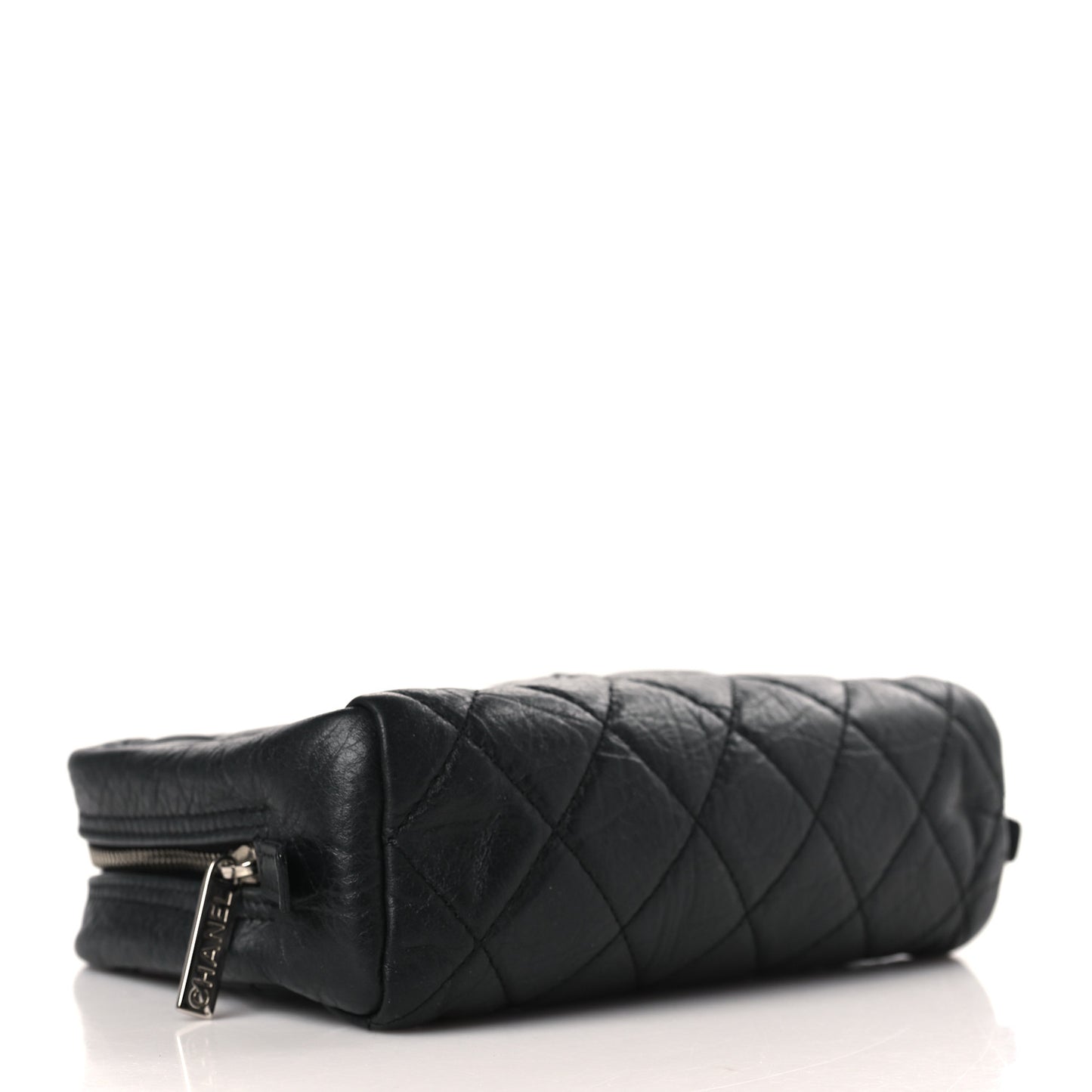 Aged Calfskin Quilted Cambon Cosmetic Case Black
