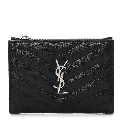 Saint Laurent Grain De Poudre Matelasse Chevron Cassandre Fragments Zippered Bi-Fold Wallet Black 1 of 8