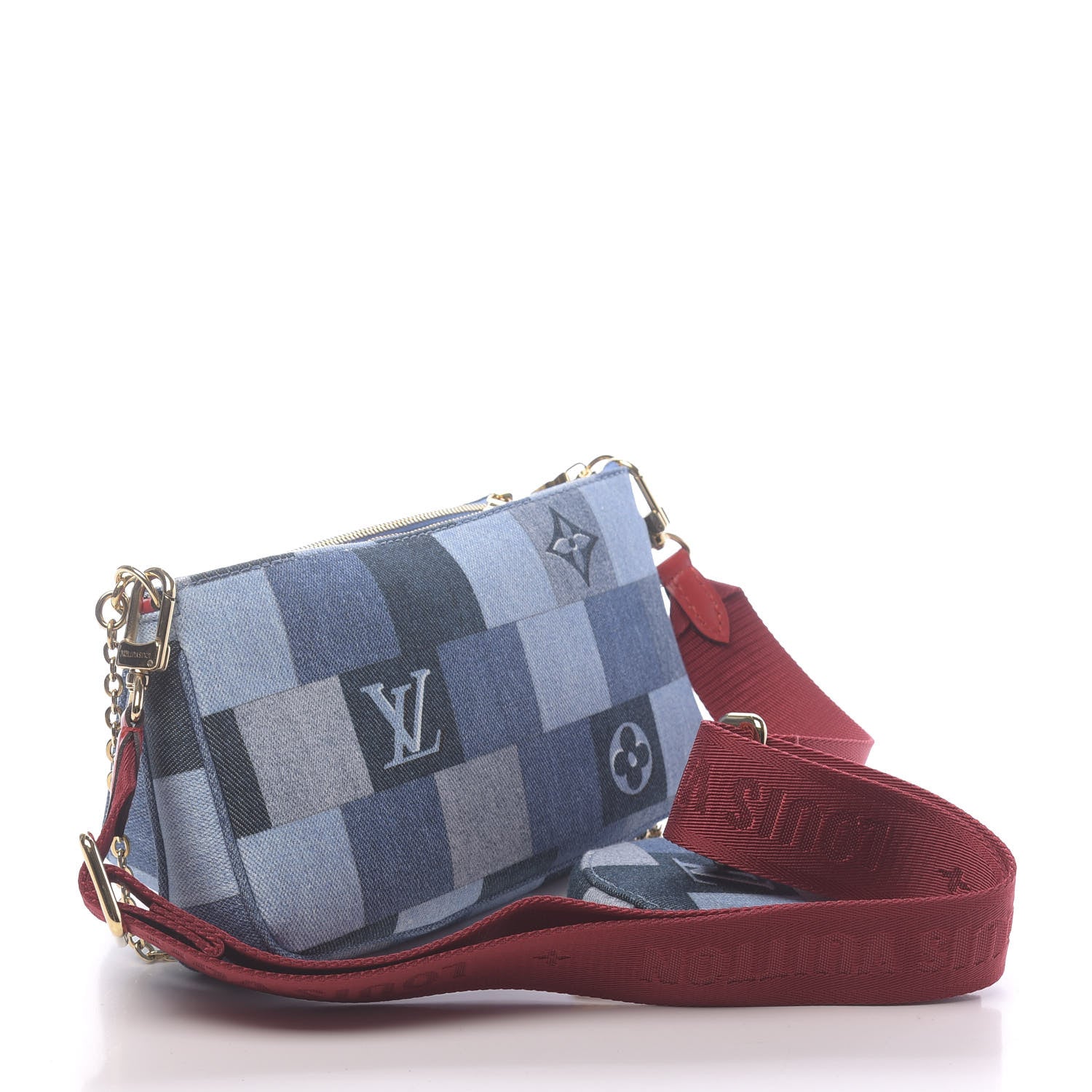 Louis Vuitton Denim Damier Monogram Patchwork Multi Pochette Accessories Blue Rouge 3 of 10