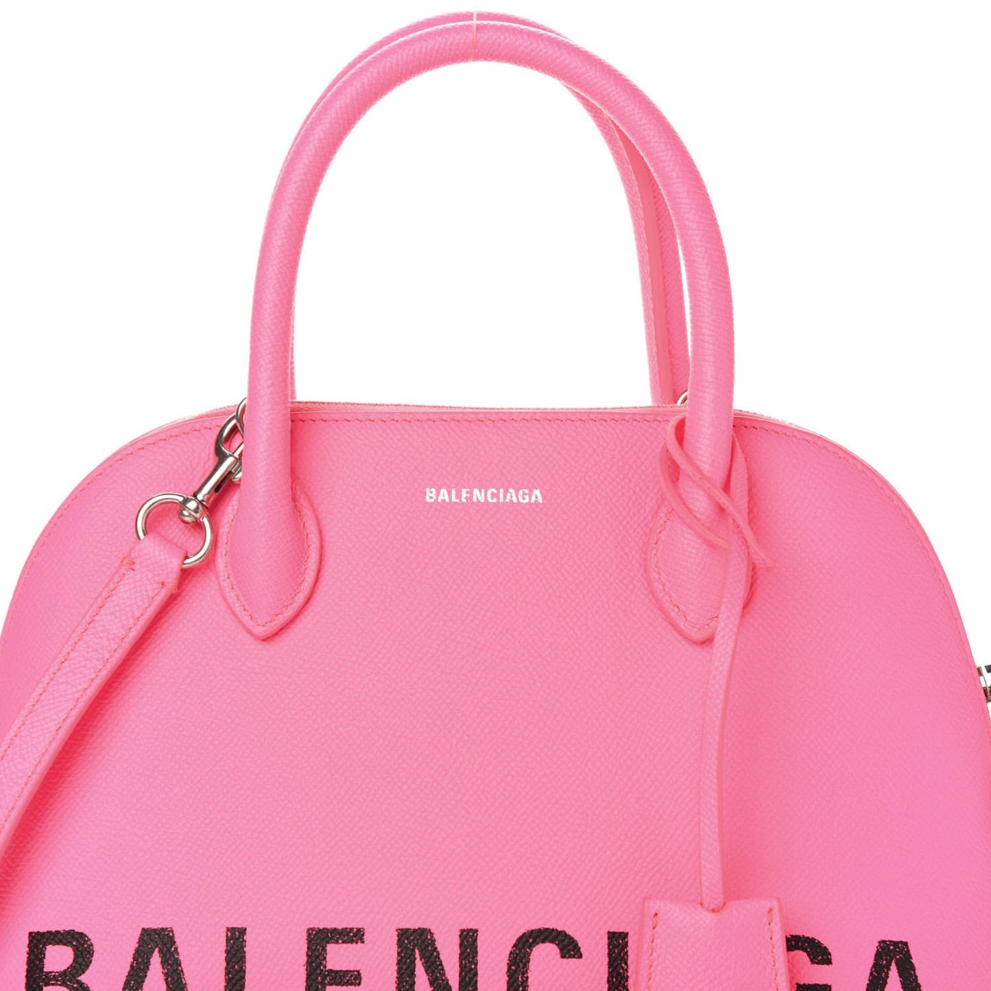 Signature Grained Calfskin Logo S Ville Top Handle Bag Acid Pink Black