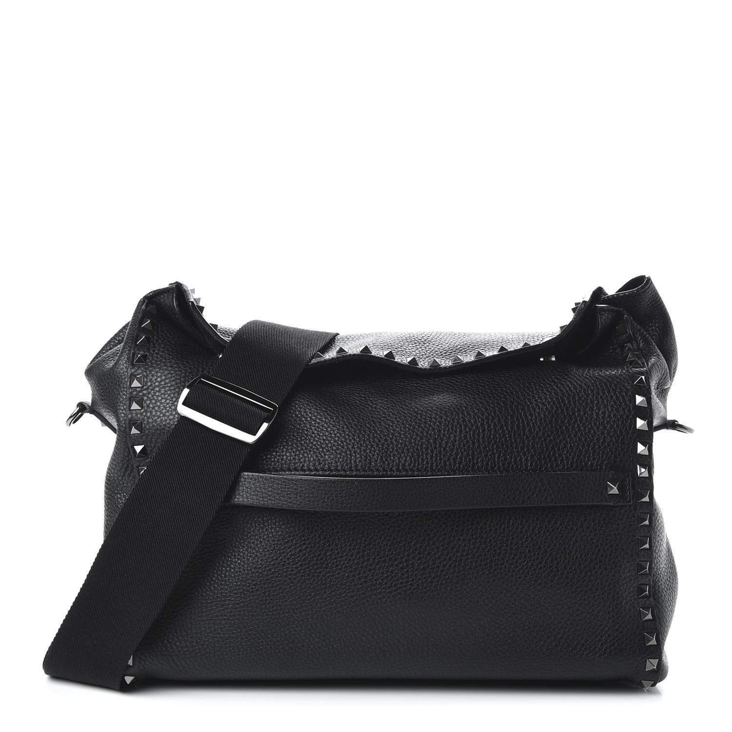 Valentino Garavani Pebbled Calfskin Rockstud Messenger Black 1 of 9