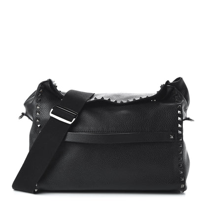 Valentino Garavani Pebbled Calfskin Rockstud Messenger Black 1 of 9