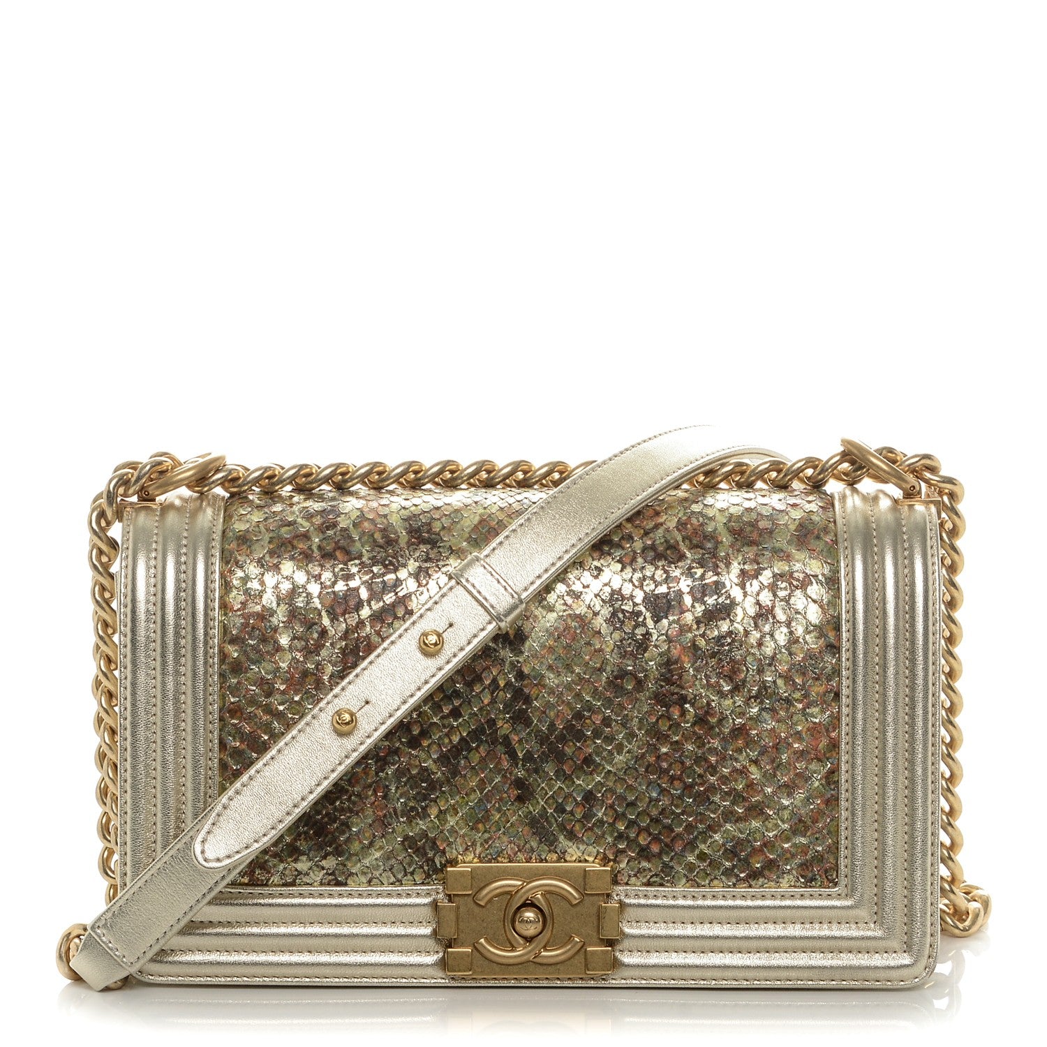 Chanel Metallic Painted Python Medium Boy Flap Gold 1 of 8