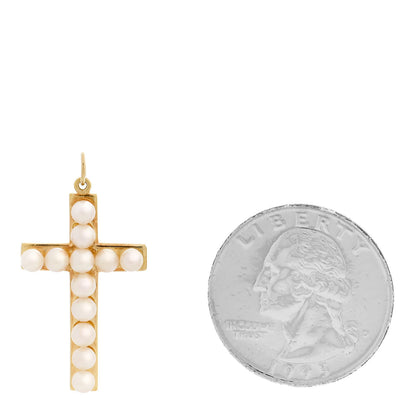 Mikimoto 18K Yellow Gold Akoya Pearl Cross Pendant Necklace 2 of 4