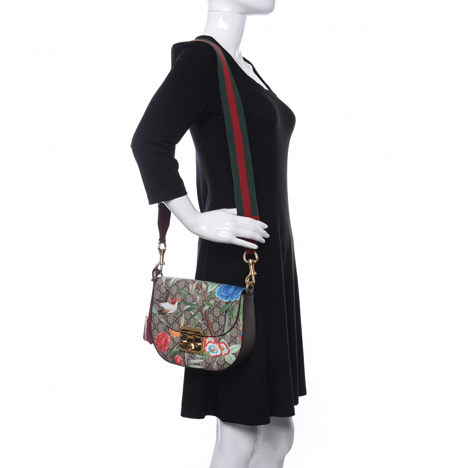 Gucci GG Supreme Monogram Tian Web Medium Padlock Messenger Shoulder Bag Beige Multicolor New Acero 2 of 8