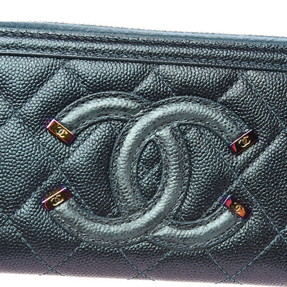 Chanel Iridescent Caviar Quilted Medium Filigree Zip Around Wallet Dark Turquoise 8 of 9