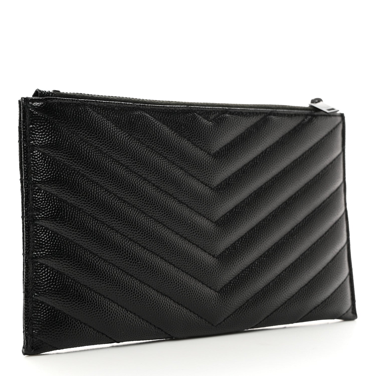 Saint Laurent Grain De Poudre Chevron Monogram Bill Pouch Black 3 of 8