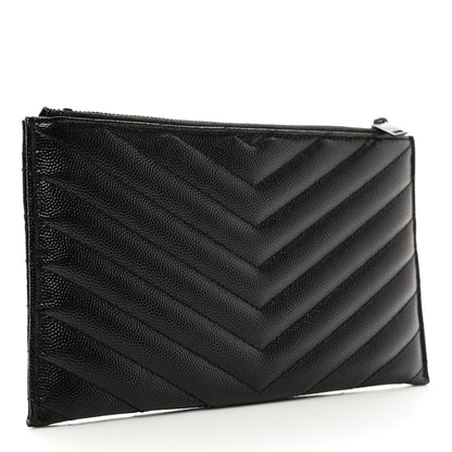 Saint Laurent Grain De Poudre Chevron Monogram Bill Pouch Black 3 of 8