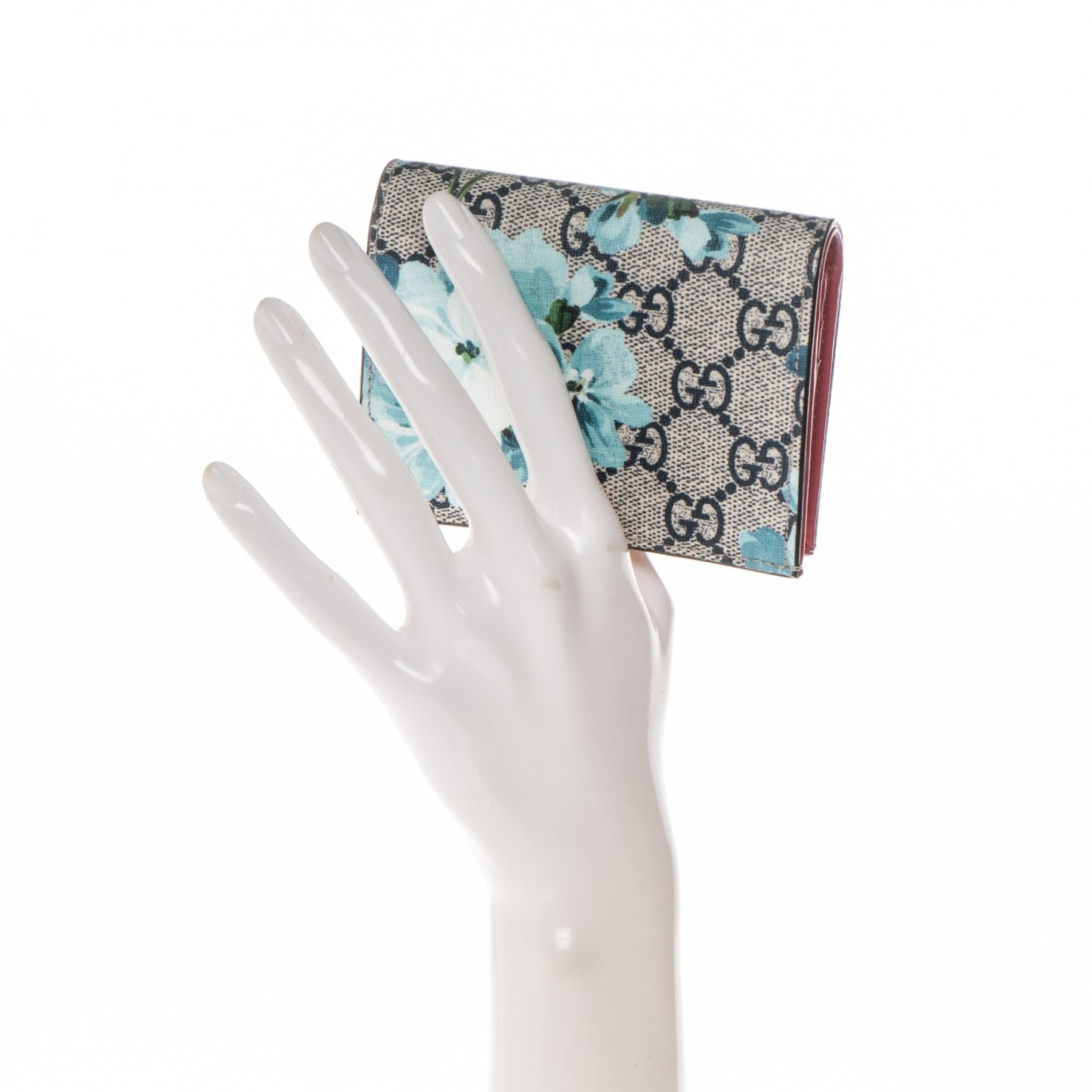 GG Supreme Monogram Blooms Card Case Beige Blue Navy Hibiscus Red