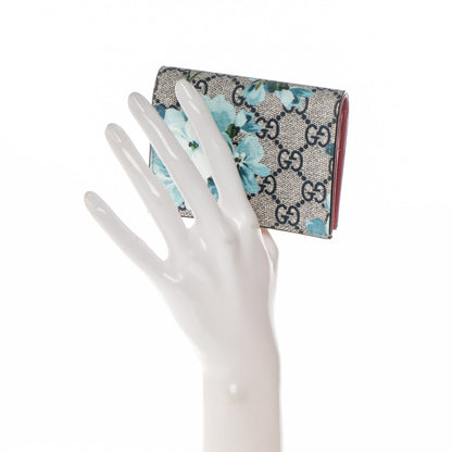 Gucci GG Supreme Monogram Blooms Card Case Beige Blue Navy Hibiscus Red 2 of 7
