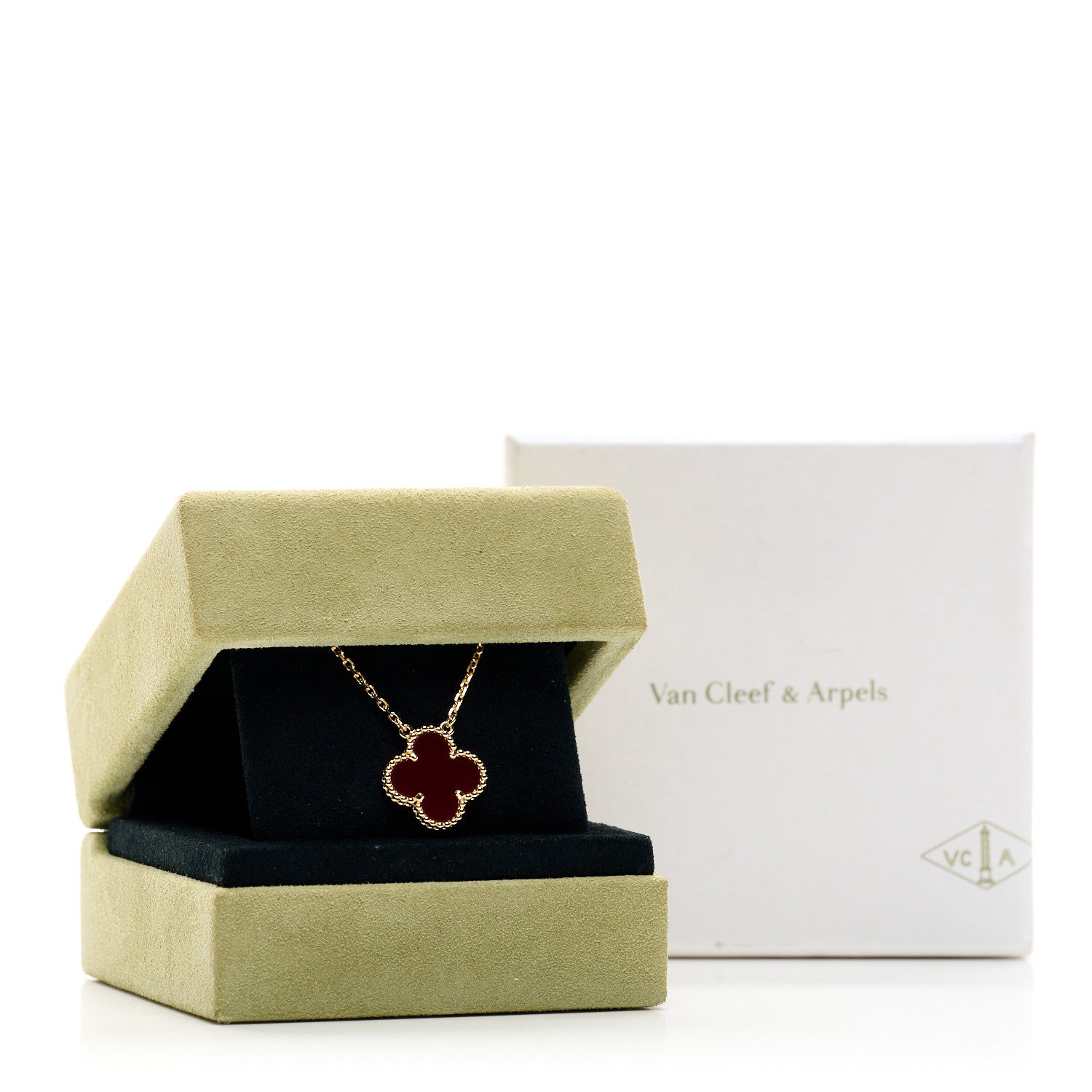 Van Cleef & Arpels 18K Yellow Gold Carnelian Vintage Alhambra Pendant Necklace 5 of 5
