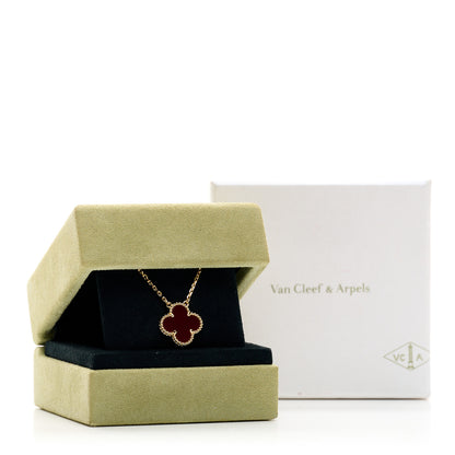 Van Cleef & Arpels 18K Yellow Gold Carnelian Vintage Alhambra Pendant Necklace 5 of 5