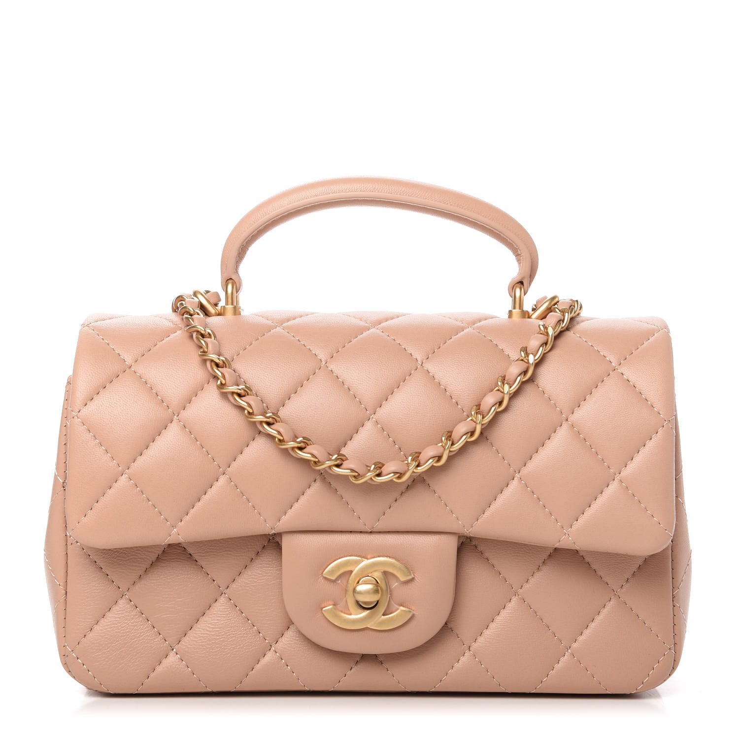 Chanel Lambskin Quilted Mini Top Handle Rectangular Flap Beige 1 of 11