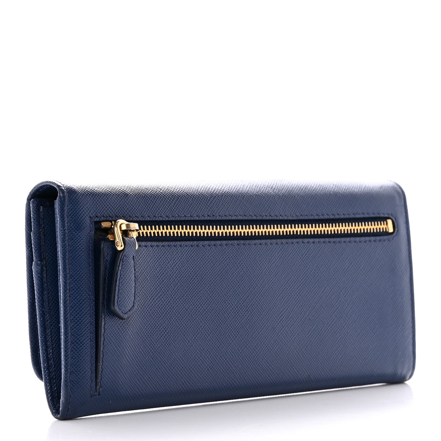 Prada Saffiano Triangle Continental Flap Wallet Bleuette 3 of 14