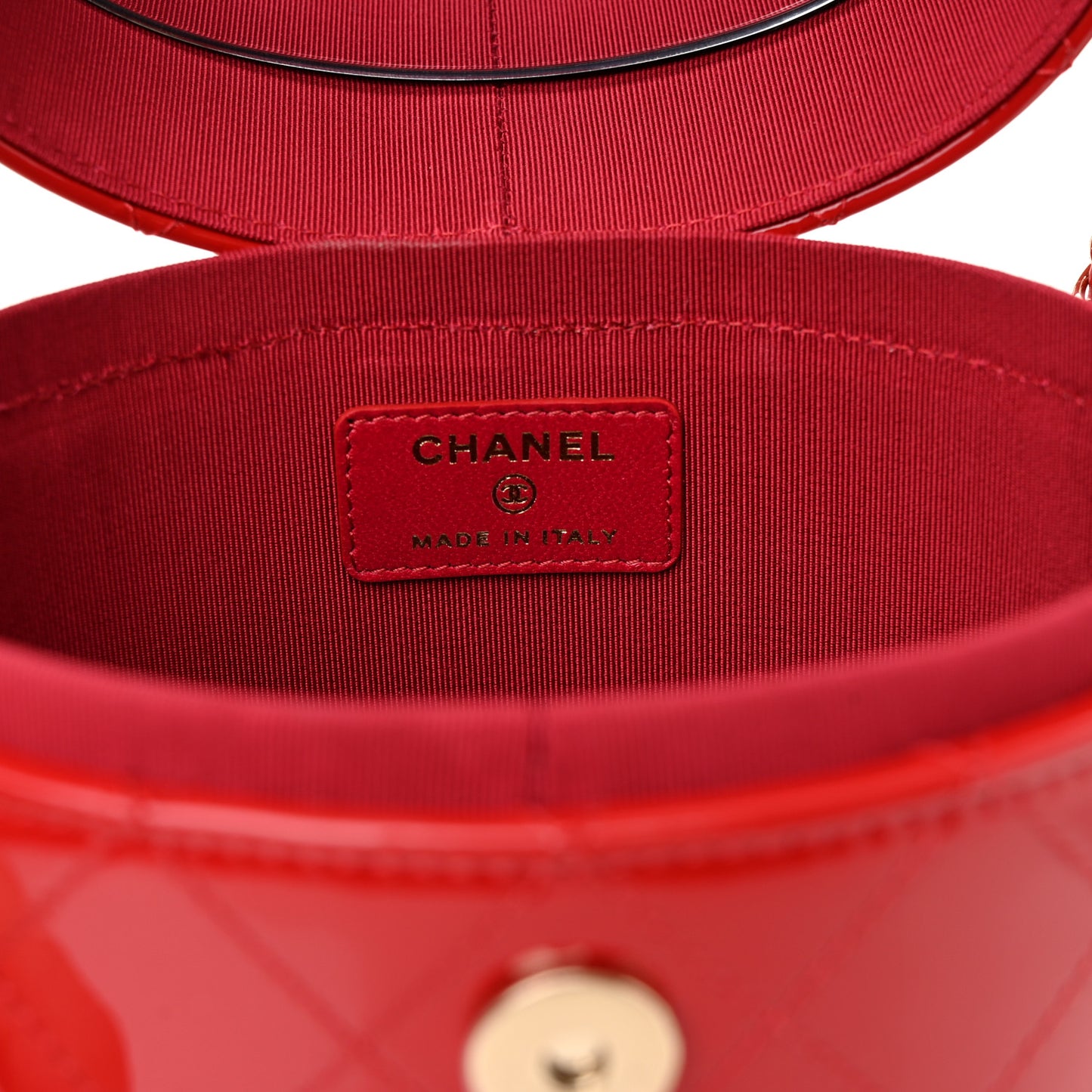 Patent Quilted Small Round Vanity With Chain Red