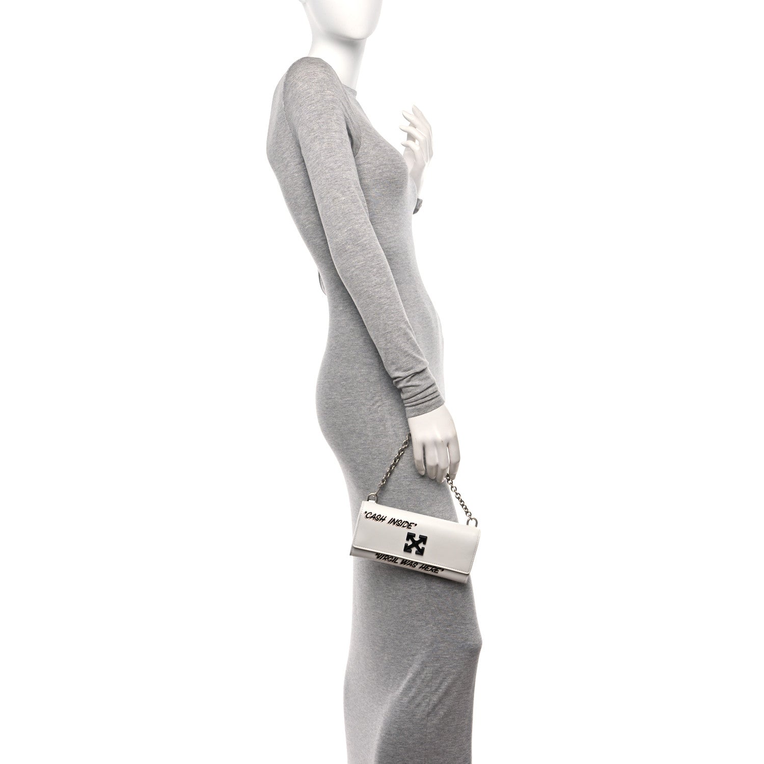 Off-White Calfskin Jitney Logo Flap Wallet On Chain White 2 of 10