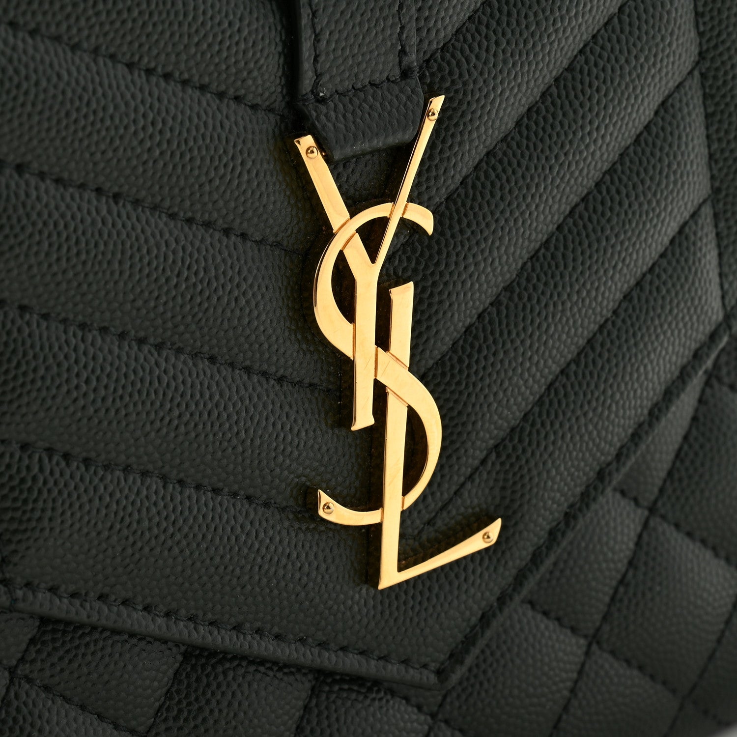 Saint Laurent Grain De Poudre Textured Mixed Matelasse Triquilt Monogram Clutch Vert Fonce 8 of 11