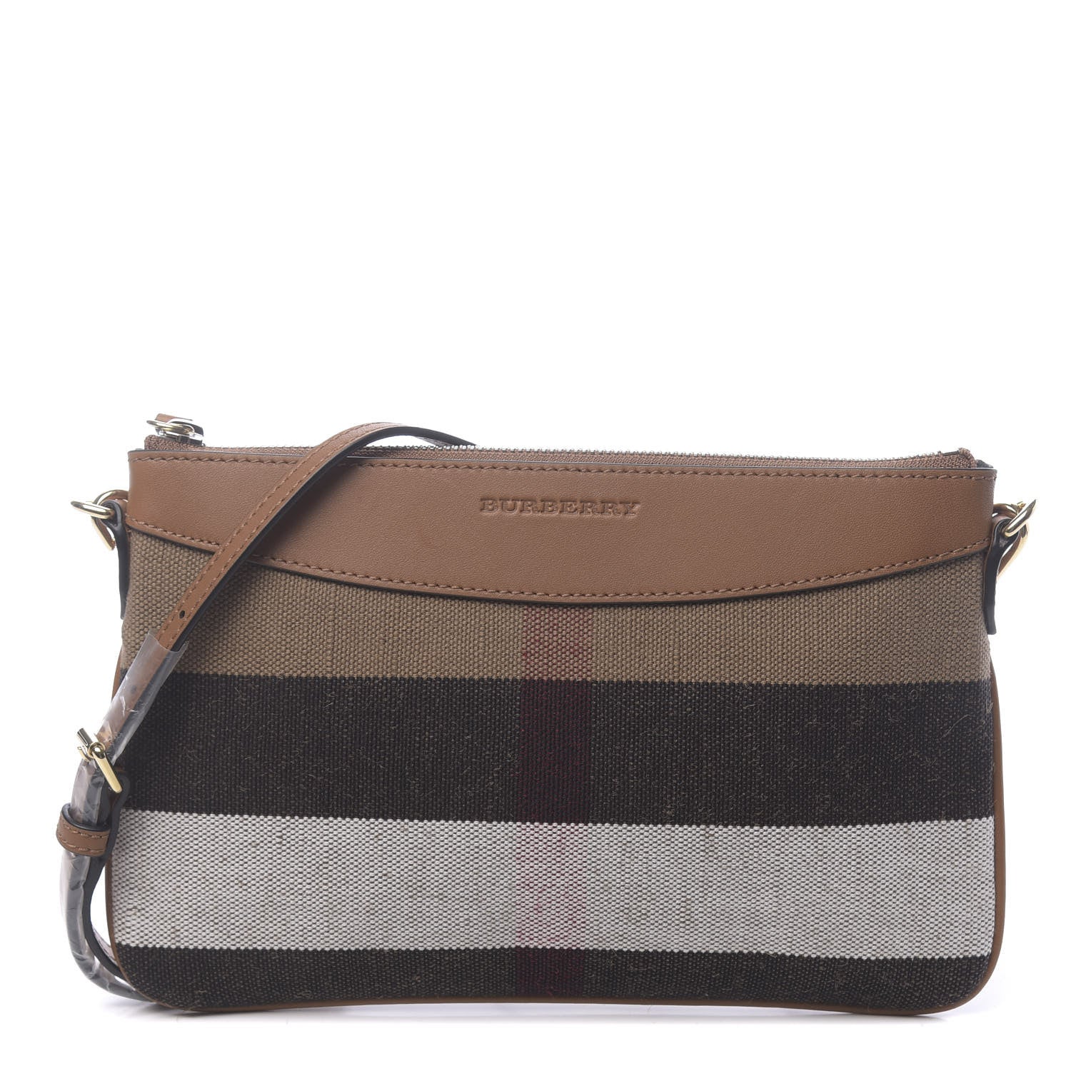 Burberry Mega Check Peyton Crossbody Clutch Bag Tan 1 of 11