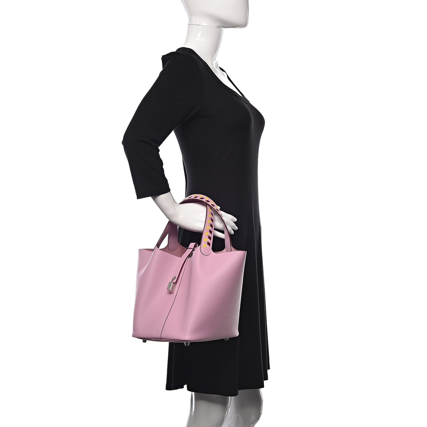 Epsom Tressage De Cuir Picotin Lock 22 MM Mauve Sylvestre Rouge H Jaune De Naples