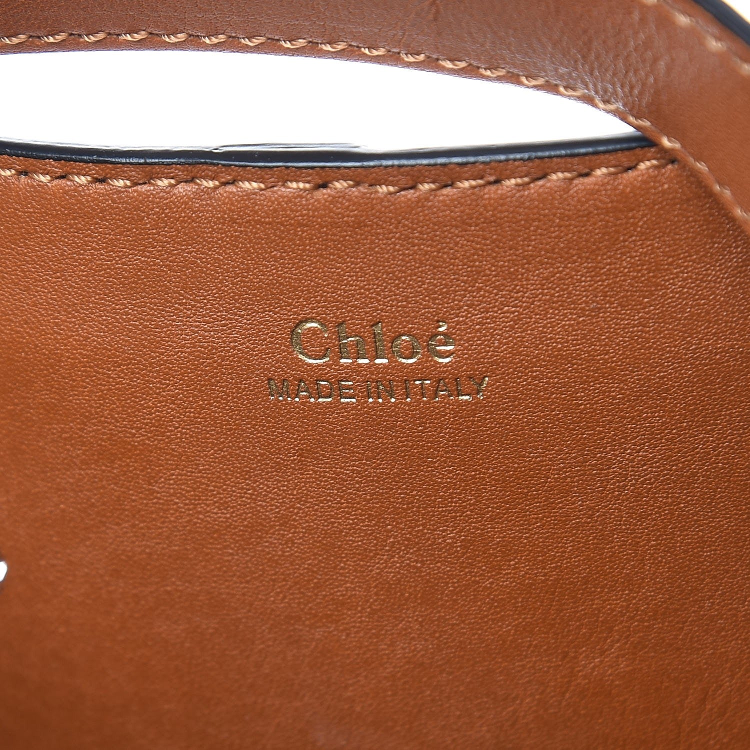 Chloe Calfskin Medium Gala Cross-Stitch Bucket Bag Caramel 8 of 9