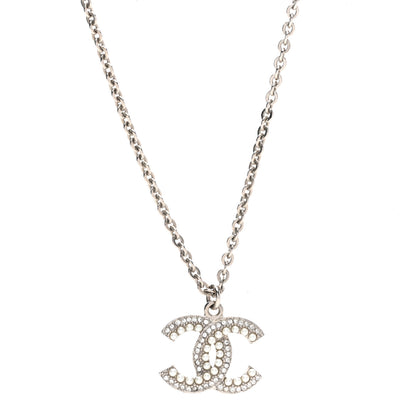 Chanel Crystal Pearl CC Pendant Necklace Silver 4 of 7