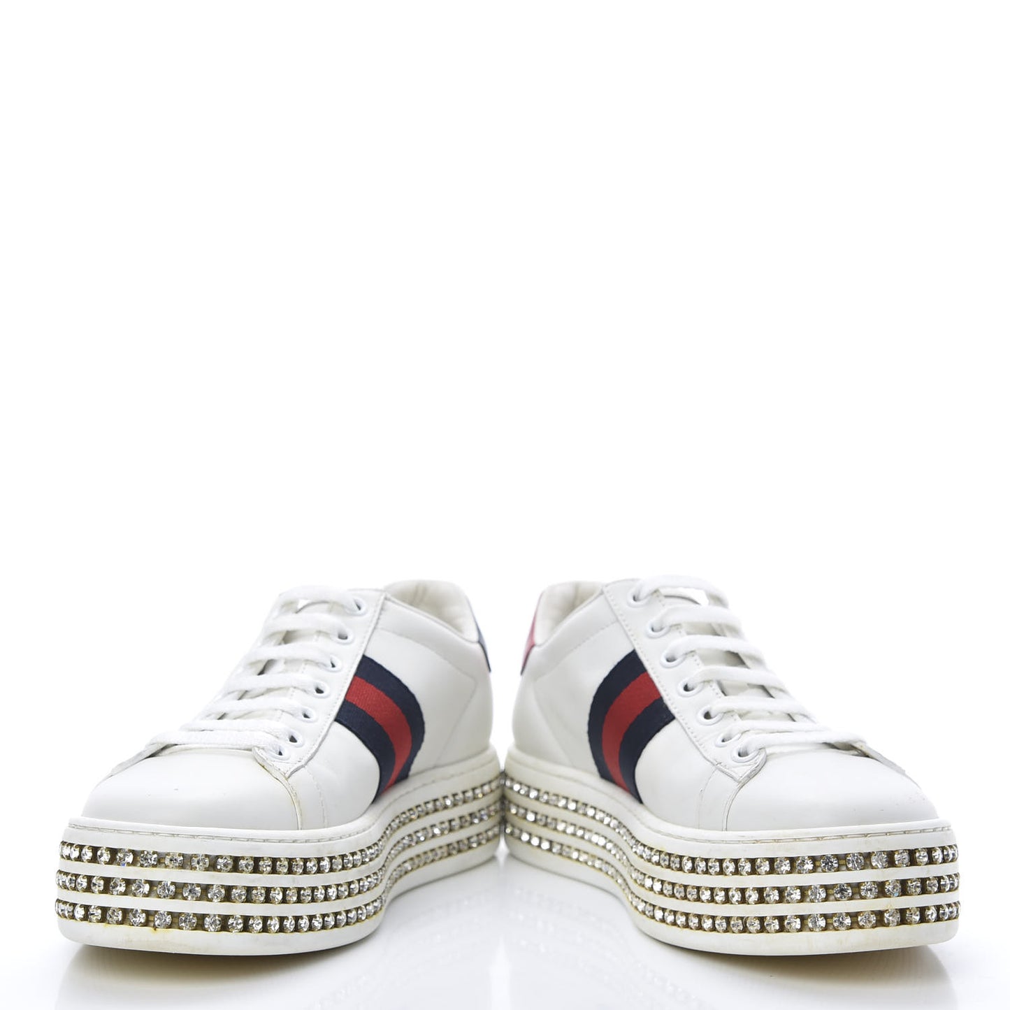 Calfskin Crystal Web Bee Embroidered Womens Ace Platform Sneakers 36 White