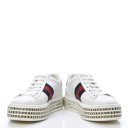 Gucci Calfskin Crystal Web Bee Embroidered Womens Ace Platform Sneakers 36 White 5 of 13