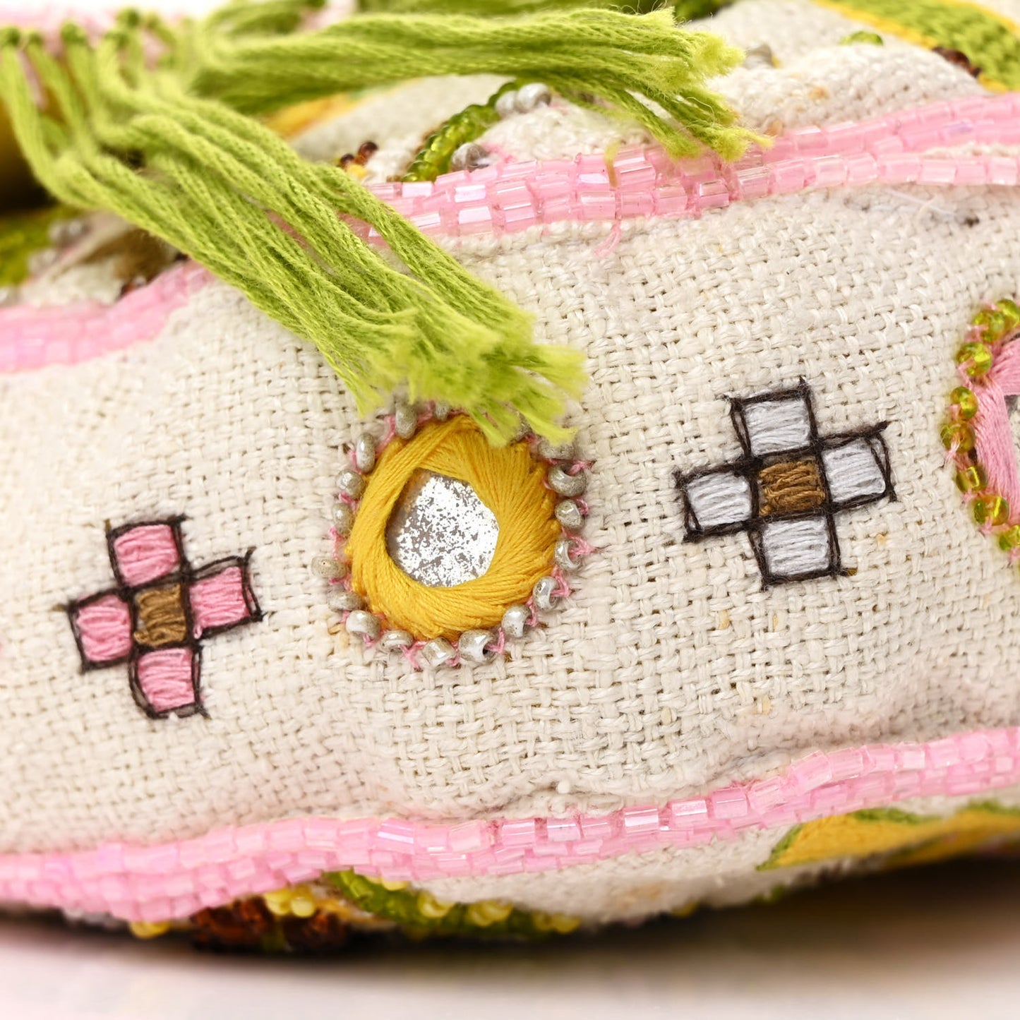 Canvas Beaded Baguette White Multicolor