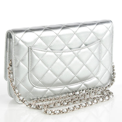 Chanel Metallic Lambskin Quilted Wallet On Chain WOC Silver 3 of 8