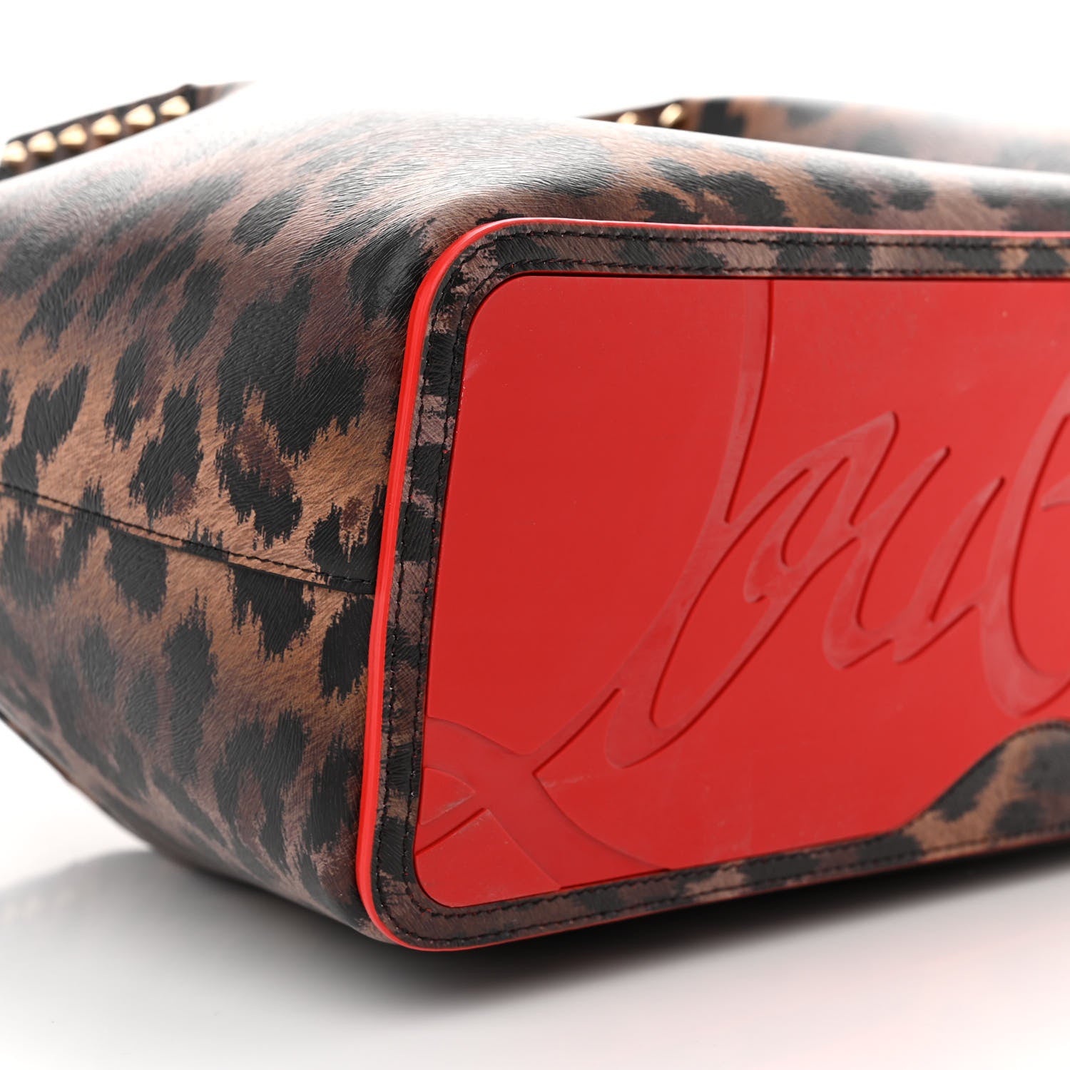 Christian Louboutin Calfskin Empire Leopard Print Spiked Large Cabarock Shopper Tote Brown 8 of 9