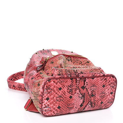 MCM Snakeskin Embossed Visetos Studded Small Stark Backpack Red Pink 4 of 9